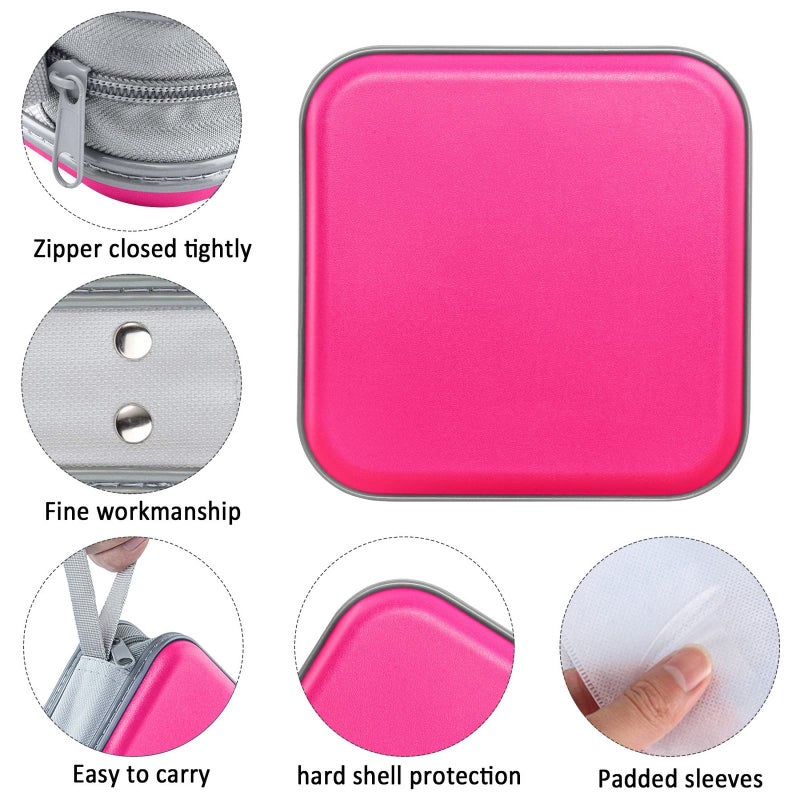 Siveit CD Case, 40 Capacity CD/DVD Case Holders Wallet Hard Plastic DVD Disc Cases Storage Binder for Car Home Office Travel (Hot Pink) - Image 2